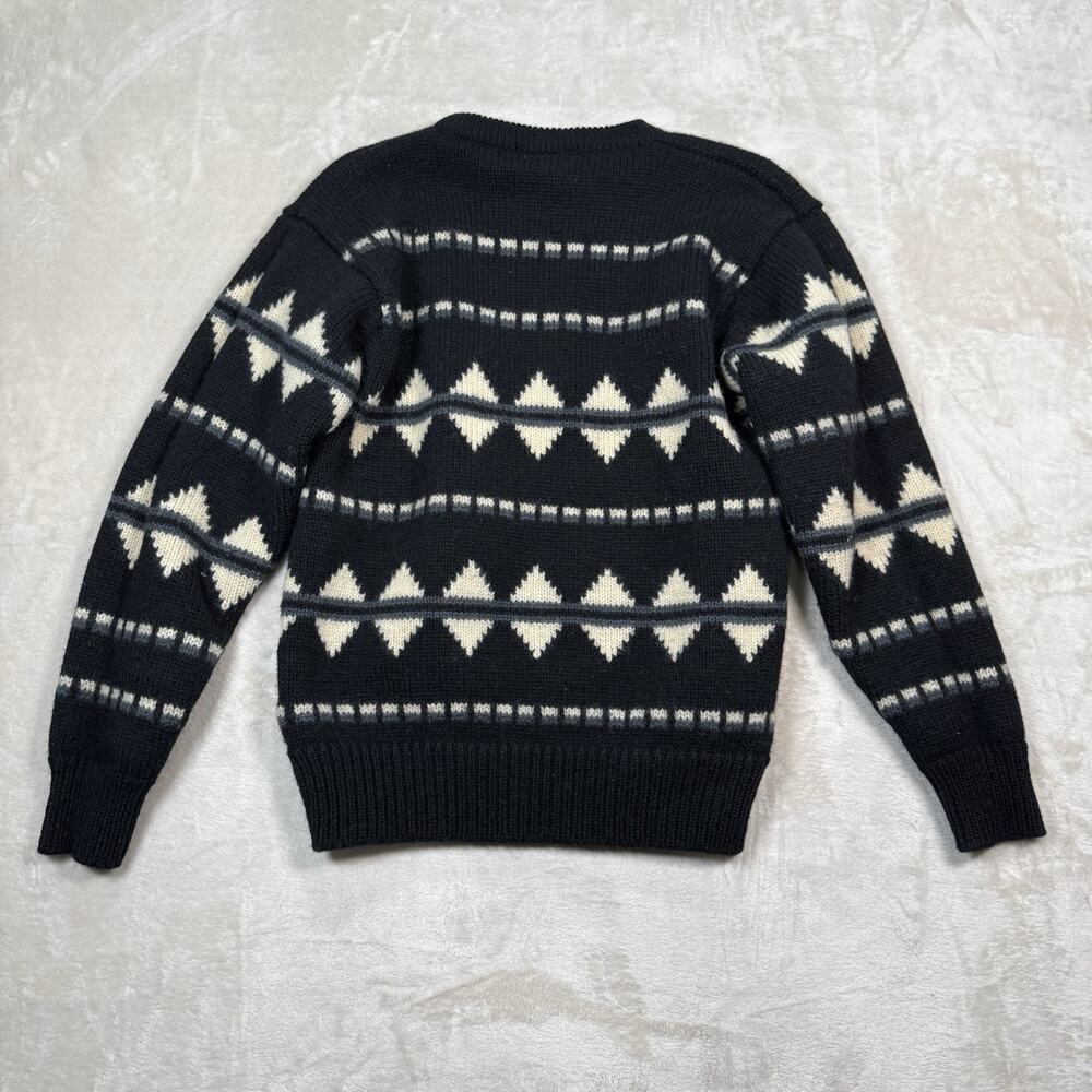 VTG Bloomingdales 100% Wool Black Sweater Heavy Knit Men's Size Large Geometric - Picture 4 of 6